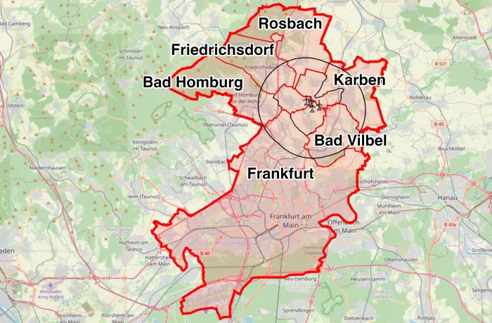 Berechtigtengebiete Frankfurt, Bad Homburg, Friedrichsdorf, Rosbach, Karben und Bad Vilbel